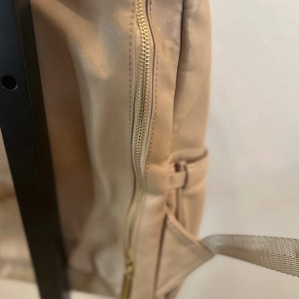 RYLA Diaper Bag Backpack Beige Vegan Leather Gold Hardware Neutral Minimalist